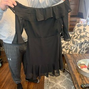 black off the shoulder mini dress